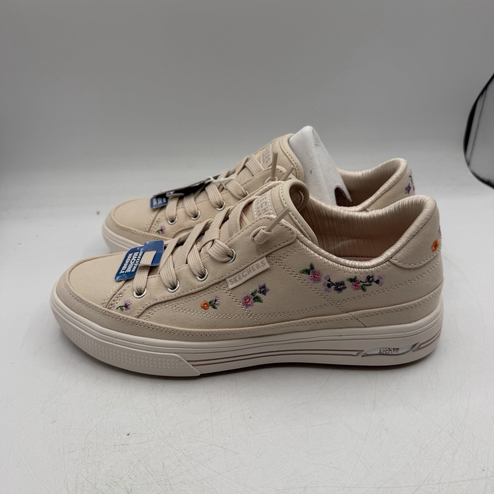 Skechers Arch Fit Arcade Subtle Bouquet Shoes Womens Sz 8 Natural Floral Slip On - Picture 6 of 11